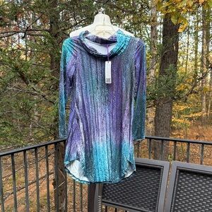NWT Azalea by Firmiana Multicolor Shimmer Cowl Neck tunic top sz M